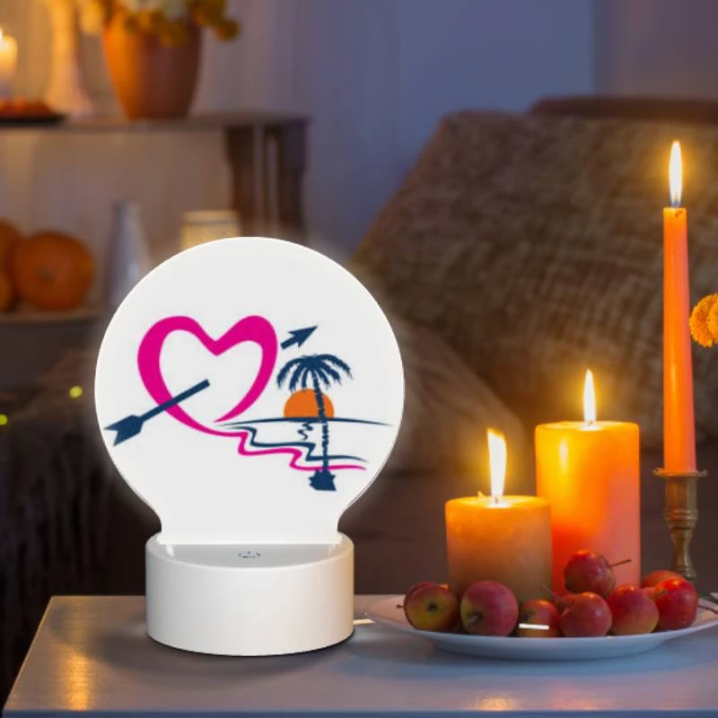 Round Acrylic Night Light, A heart with an arrow through it and a palm tree. Round Acrylic Night Light, A Heart With An Arrow Through It And A Palm Tree. -Cute Night Light Shop dd2a20770b34d14e4abb12247082f4ebcd07909c