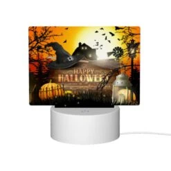 Rectangular Acrylic Night Light, A Halloween Poster With A Witch's Hat And A House In The Background. -Cute Night Light Shop dd32f35063d61579d2b8223d680051359aeb1072
