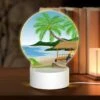 Round Acrylic Night Light, A Man Is Sitting Under A Palm Tree On A Beach. -Cute Night Light Shop dd3b41a7dc528fbd5e4df689b83ca63372144d99