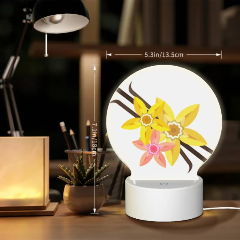 Round Acrylic Night Light, A yellow flower with a pink center is surrounded by other yellow flowers. Round Acrylic Night Light, A Yellow Flower With A Pink Center Is Surrounded By Other Yellow Flowers. -Cute Night Light Shop dd524d9cb7256a0f05bb702623e07ab26bfdf651