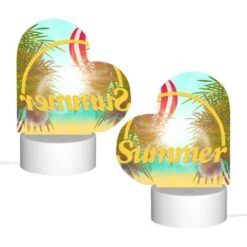 Love Acrylic Night Light, A Colorful Hot Air Balloon Is Flying Over A Beach With A Yellow Sign That Says "Summer." -Cute Night Light Shop dd61a69aa7e014b753c2a01cdcf81a473e6bd8b0