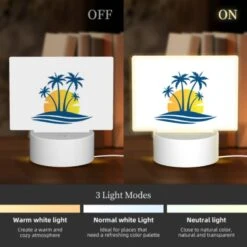 Rectangular Acrylic Night Light, A Blue And Yellow Sunset With Palm Trees. -Cute Night Light Shop de108afc75a5b7553d6a994ac074ae3e6a814a98
