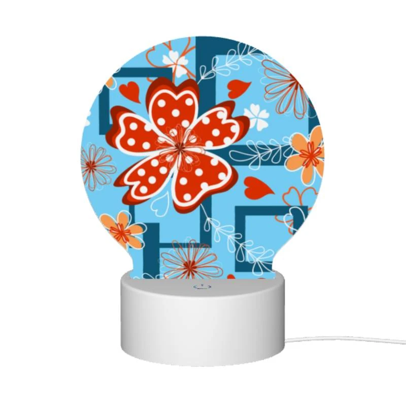 Round Acrylic Night Light, A red flower with white polka dots is surrounded by other flowers. Round Acrylic Night Light, A Red Flower With White Polka Dots Is Surrounded By Other Flowers. -Cute Night Light Shop decc30367f5dfbff85b6bcc8b896ea3215d2926c