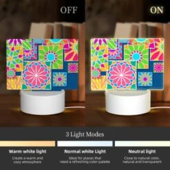 Rectangular Acrylic Night Light, A Colorful Design Of A Flower Is Shown In A Collage Of Different Colored Flowers. 4 Rectangular Acrylic Night Light, A Colorful Design Of A Flower Is Shown In A Collage Of Different Colored Flowers. -Cute Night Light Shop df01c45cbc844efd4486a64239916b4311ee465a