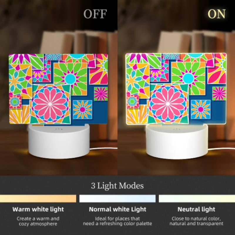 Rectangular Acrylic Night Light, A colorful design of a flower is shown in a collage of different colored flowers. Rectangular Acrylic Night Light, A Colorful Design Of A Flower Is Shown In A Collage Of Different Colored Flowers. -Cute Night Light Shop df01c45cbc844efd4486a64239916b4311ee465a