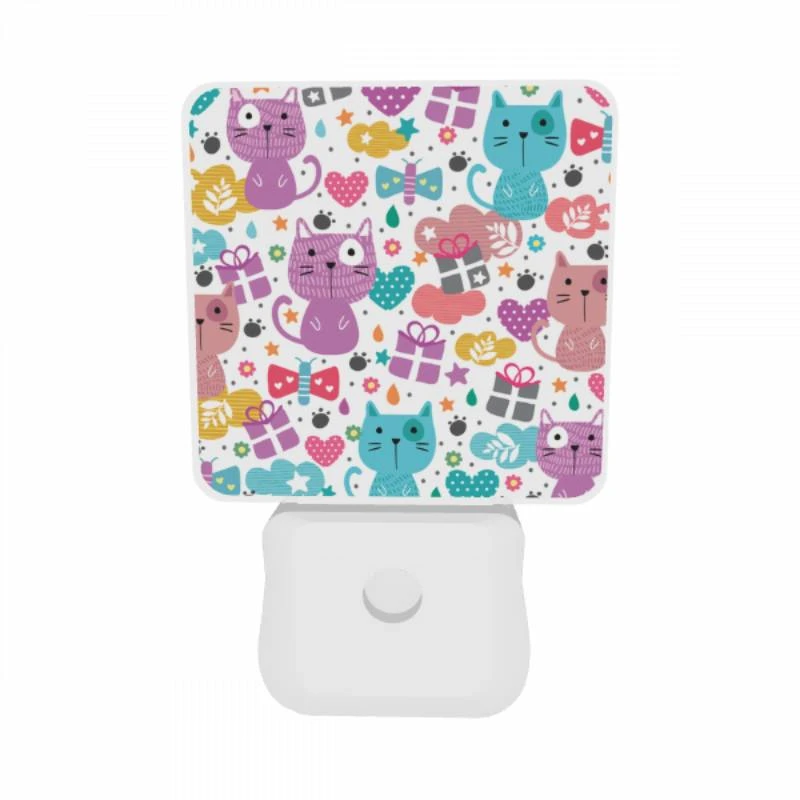 Night Light Set of 2, A colorful pattern of cats with hearts and presents. Night Light Set Of 2, A Colorful Pattern Of Cats With Hearts And Presents. -Cute Night Light Shop dfa933de5159fad337670d20301a0b568387c5e6