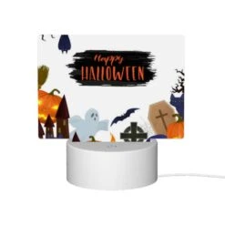 Rectangular Acrylic Night Light, A Halloween Scene With A Sign That Says "Happy Halloween." -Cute Night Light Shop dfcf58a12959cfde853dfe303410b96c2b5df8e8