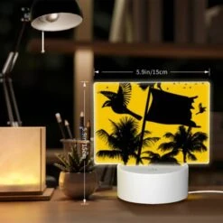 Rectangular Acrylic Night Light, A Black And White Image Of A Bird Flying In Front Of A Yellow Flag. -Cute Night Light Shop e0b6e9f3b8d9557533a6f3826159d8b760c465b5