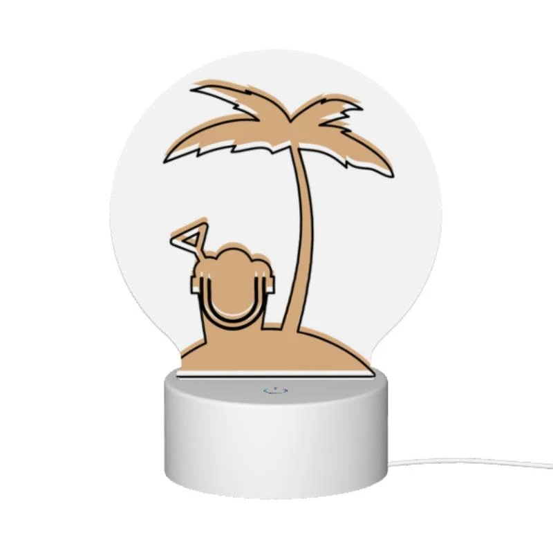 Round Acrylic Night Light, A cartoon image of a person with a headset and a palm tree in the background. Round Acrylic Night Light, A Cartoon Image Of A Person With A Headset And A Palm Tree In The Background. -Cute Night Light Shop e22713f237b84812c60afba1dd22af7707f39e86