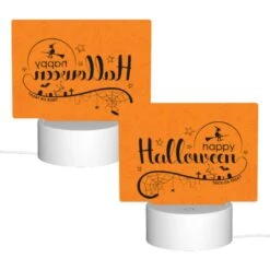 Rectangular Acrylic Night Light, A Colorful Orange Sign That Says "Happy Halloween" With A Witch On A Broom. -Cute Night Light Shop e2a45c660b77735b977e68a95d0db9aeb2da9761