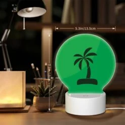Round Acrylic Night Light, A Green And Yellow Palm Tree On A Green Background. -Cute Night Light Shop e401a7d65905ebc71e40a0ba3d2b3e2e8e08a527