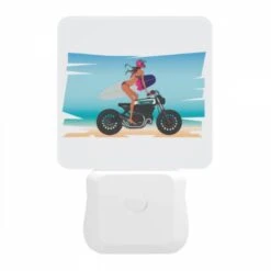 Night Light, A Woman Is Sitting On A Motorcycle With A Surfboard On The Back. -Cute Night Light Shop e41d3534589fbcd25bc58f62437f5435d95c0cd6