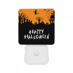 Night Light Set Of 2, A Halloween Poster With A Witch Flying Over A Hill Of Pumpkins. -Cute Night Light Shop e461f1e363689312d19512305c82a4101b7b9a1f