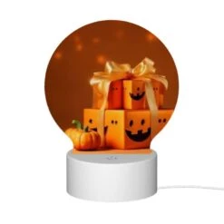 Round Acrylic Night Light, A Box Of Pumpkins With A Bow On Top. -Cute Night Light Shop e502852dda2bdb44c4bd5614dd9358f3c43007c3