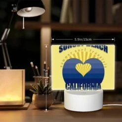 Rectangular Acrylic Night Light, A Yellow And Blue Logo For Sunset Beach California. -Cute Night Light Shop e50b2631fc42b2b82c9823d81069b0c2861019c7