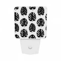 Night Light Set Of 2, A Pattern Of Leaves On A Black And White Background. -Cute Night Light Shop e50e1f8cb0b197d98dc0a37907a23a4c091706a5