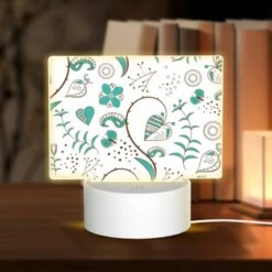 Rectangular Acrylic Night Light, A Pattern Of Hearts And Flowers With A Blue Background.