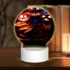 Round Acrylic Night Light, Three Pumpkins With Faces Carved Into Them Are Sitting On A Table. 2 Round Acrylic Night Light, Three Pumpkins With Faces Carved Into Them Are Sitting On A Table. -Cute Night Light Shop e6147af150be71447e28f0a30f477f0d0786f62d