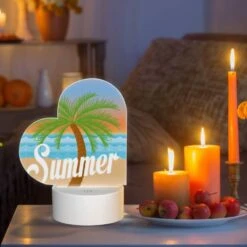 Love Acrylic Night Light, A Colorful Cartoon Of A Palm Tree And The Word "summer" On A Beach. -Cute Night Light Shop e69e0bcca9ff4f53b0ff9255f64178bb4b7c54ff