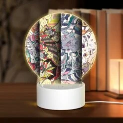 Round Acrylic Night Light, Three Colorful And Intricate Designs Are Displayed Side By Side.