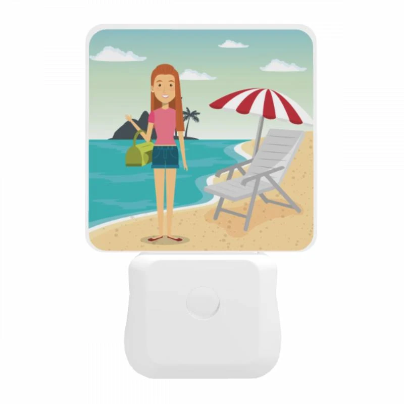 Night Light, A woman in a pink shirt is standing on a beach holding a purse. Night Light, A Woman In A Pink Shirt Is Standing On A Beach Holding A Purse. -Cute Night Light Shop e73754033598f0787fdee21a78d3cff31c4a668b