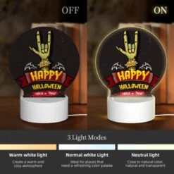 Round Acrylic Night Light, A Happy Halloween Sign With A Hand Giving The Middle Finger. -Cute Night Light Shop e767c1f539a3fd78e5b2dfbb1c8c932b64a59e74