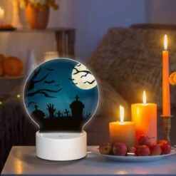 Round Acrylic Night Light, A Spooky Scene With A Full Moon And A Bunch Of Skeletons. -Cute Night Light Shop e86e5abebffaf8acc2629b899a39391453ffed9f