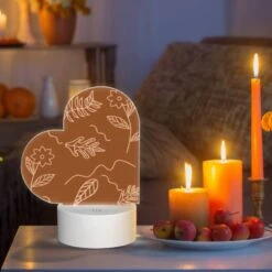 Love Acrylic Night Light, A Drawing Of Leaves And Flowers On A Brown Background. -Cute Night Light Shop e8877548bcb91c6e6fc1a41cb01535eff785ee4a