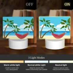 Rectangular Acrylic Night Light, A Hammock Is Set Up On A Sandy Beach -Cute Night Light Shop e88bb9f8004aae8aa6c2cca37a9d496be697bb00