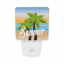 Night Light Set Of 2, A Cartoon Image Of A Palm Tree And The Word "summer" On A Beach. -Cute Night Light Shop e9379e442aa483f0d25b90e69a4976eb4f58e7a5