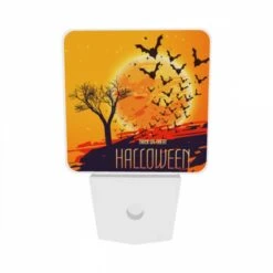 Night Light Set Of 2, A Poster Of Bats Flying Around A Tree With The Words "Trick Or Treat" Written On It. -Cute Night Light Shop e97c72448eb70ee8c302140a0da627aed5edd976