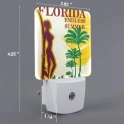 Night Light, A Woman Is Holding A Surfboard In Front Of A Tropical Beach. -Cute Night Light Shop e9c7a0a4c46d41bdc9002edb1ffaae751624ab51