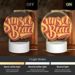Round Acrylic Night Light, A Sunset Beach Sign With Yellow Letters. -Cute Night Light Shop e9f607f1f68cb26c69235aeb2690ae0ecf5e2a03