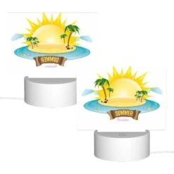 Rectangular Acrylic Night Light, A Cartoon Of A Sunny Beach With Palm Trees And A Sun. -Cute Night Light Shop ea491d2c80f08e91603202850263f01e8f6b9413