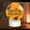 Round Acrylic Night Light, A Colorful Halloween Poster With Various Creepy And Spooky Characters.