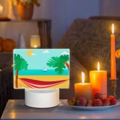 Rectangular Acrylic Night Light, A Red And White Beach Umbrella Is Set Up On The Sand 8 Rectangular Acrylic Night Light, A Red And White Beach Umbrella Is Set Up On The Sand -Cute Night Light Shop eb19e2a7873f0eec78e7b585fb24599e007ae6a0
