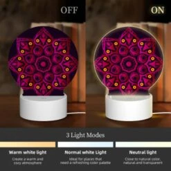 Round Acrylic Night Light, A Colorful Flower With A Purple Background. 4 Round Acrylic Night Light, A Colorful Flower With A Purple Background. -Cute Night Light Shop ec444395cfb2def28d57bdd396061ba79f7932ca