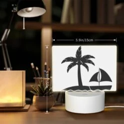Rectangular Acrylic Night Light, A Sailboat Is In The Water Near A Palm Tree. -Cute Night Light Shop ed8b9190931852f0521f27290e241afe0eca3f94