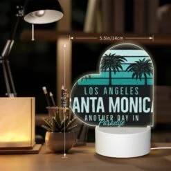 Love Acrylic Night Light, A Black And White Image Of Palm Trees And The Words "Los Angeles Santa Monica Another Day In Paradise." -Cute Night Light Shop ee6154cf39e55d631a6d60c722a24636ccc237b1