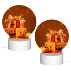 Round Acrylic Night Light, A Box Of Pumpkins With A Bow On Top. -Cute Night Light Shop ee8174e6093999eb0bf601b10e02b29b5df9ba80