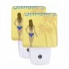 Night Light Set Of 2, A Woman In A Bikini Holding A Drink.