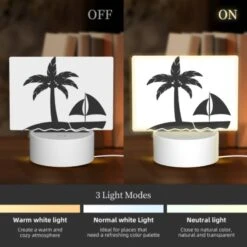 Rectangular Acrylic Night Light, A Sailboat Is In The Water Near A Palm Tree. -Cute Night Light Shop ef592ed675f40741c7edadd3aa9901e17a121a19
