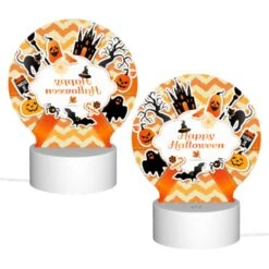 Round Acrylic Night Light, A Colorful Sticker With A Witch On It And The Words "Happy Halloween" On It. 3 Round Acrylic Night Light, A Colorful Sticker With A Witch On It And The Words "Happy Halloween" On It. -Cute Night Light Shop ef8de8c779e251683d248734b9db661e1ff571d2