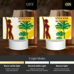 Rectangular Acrylic Night Light, A Woman Is Holding A Surfboard In Front Of A Tropical Beach. -Cute Night Light Shop f07a312c3f36bf0ca36514a2b6d10875107684fb