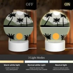 Round Acrylic Night Light, A Sunset With Palm Trees In The Foreground. -Cute Night Light Shop f1654977534aa36660a143b335d4335372376af3