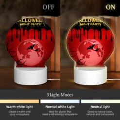 Round Acrylic Night Light, A Halloween Night Party Poster With A Red Moon And Bats. -Cute Night Light Shop f186dd912658cb5f9cbbd9f1af51a2c57355e08a