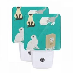Night Light Set Of 2, Four Cats Are Shown In Different Positions