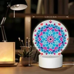 Round Acrylic Night Light, A Colorful Blue And Purple Flower Design. -Cute Night Light Shop f1aca24b65e9926b4fbf95099995ff885111fe74