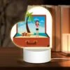Love Acrylic Night Light, A Woman Is Standing On A Beach With A Suitcase And A Palm Tree.