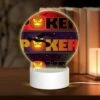 Round Acrylic Night Light, A Poster With A Pumpkin On It That Says "Poker.".